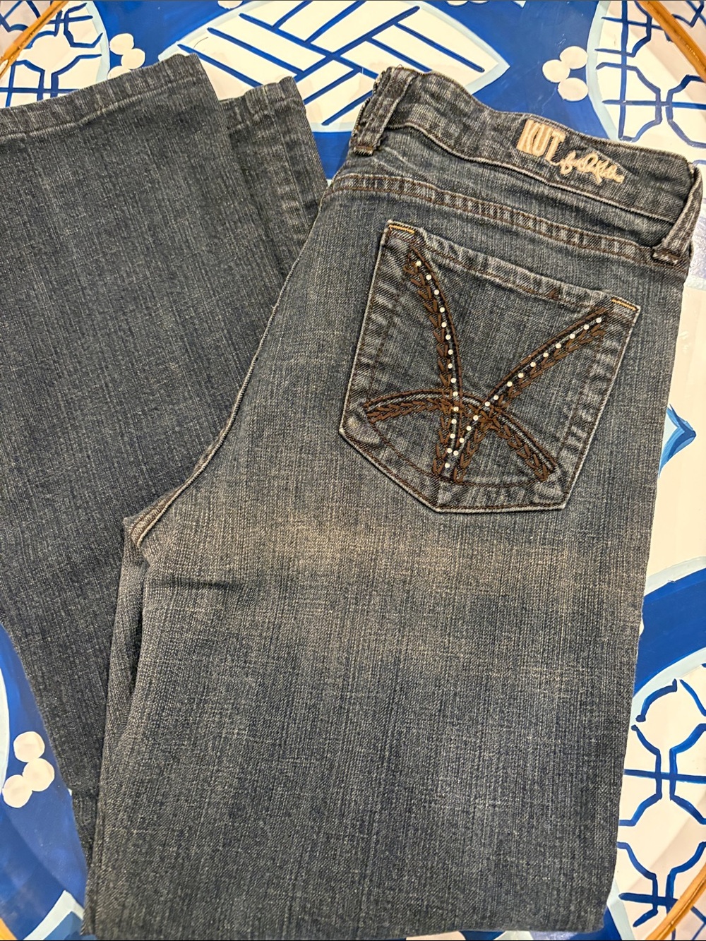Kut From the Kloth Boot Cut Jeans in Washed Blue with Embellished Pocket 10